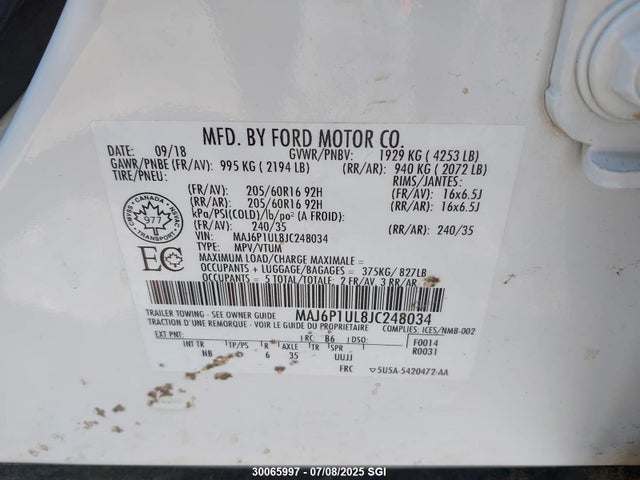 MAJ6P1UL8JC248034 Ford 2018
