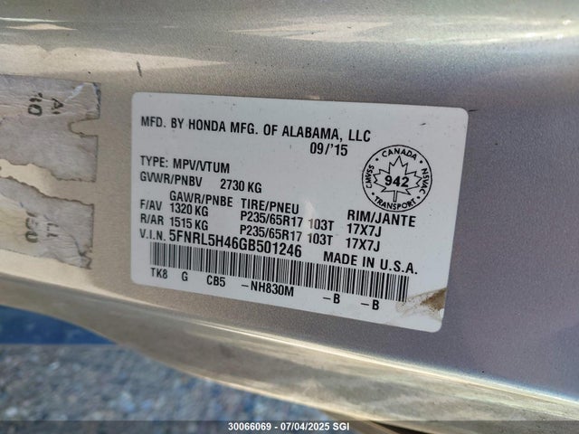 5FNRL5H46GB501246 Honda j35z8
