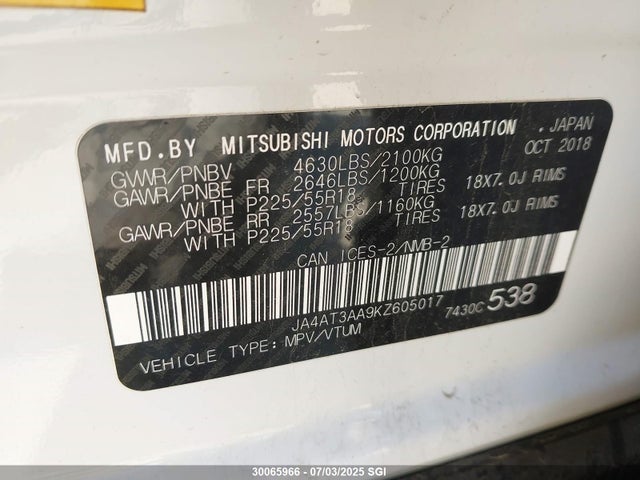 JA4AT3AA9KZ605017 Mitsubishi tc/ic mivec