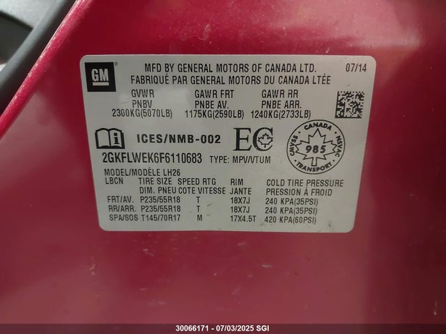 2GKFLWEK6F6110683 GMC lea - flex fuel (gas/alc), aluminum, ho,