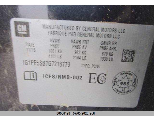 1G1PE5SB7G7218779 Chevrolet luv - vvt, alum, e85 max