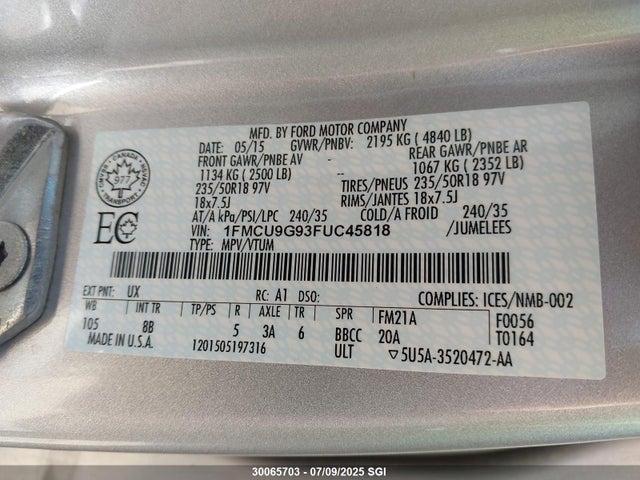 1FMCU9G93FUC45818 Ford 2015