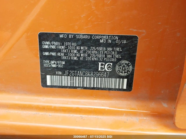 JF2GTANC8K8296647 Subaru naturally aspirated