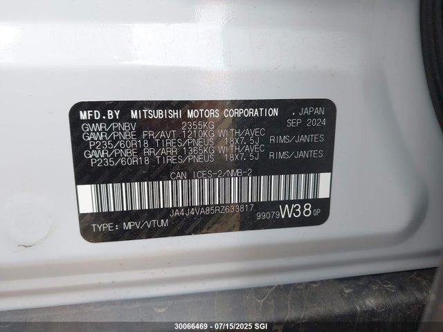 JA4J4VA85RZ633817 Mitsubishi Outlander