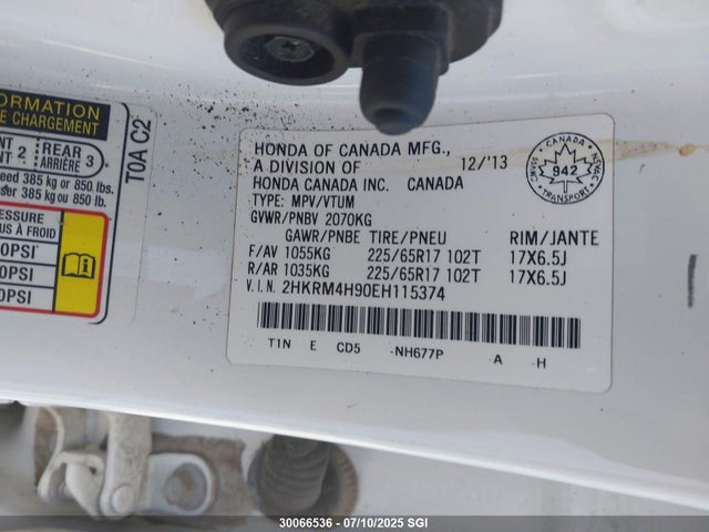 Honda k24z7 2014 2HKRM4H90EH115374 Image 9