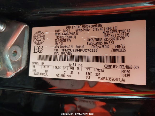 1FMCU9J94FUC70333 Ford 2015