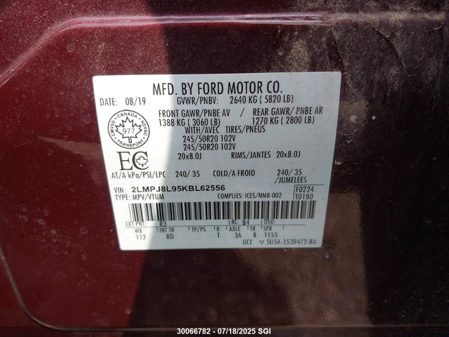 2LMPJ8L95KBL62556 Lincoln 2.0l gtdi