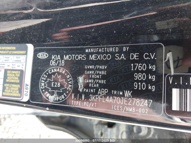 3KPFL4A70JE278247 KIA mpi nu