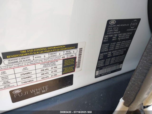 Land Rover s/c lev2 ulev 2016 SALWR2EF2GA584780 Image 9
