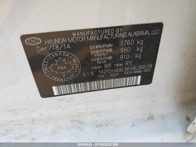 5NPDH4AE8FH626628 Hyundai dohc mpi nu