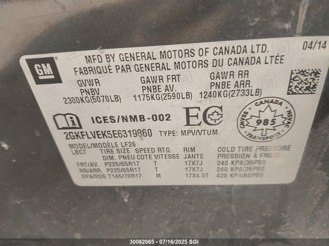 2GKFLVEK5E6319860 GMC lea - flex fuel (gas/alc), aluminum, high output
