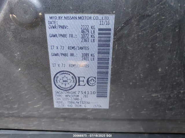 5N1AT2MV1HC754110 Nissan 2017