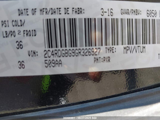 2C4RDGBG9GR326927 Dodge Grand Caravan