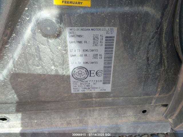 5N1AT2MV1HC777810 Nissan Rogue