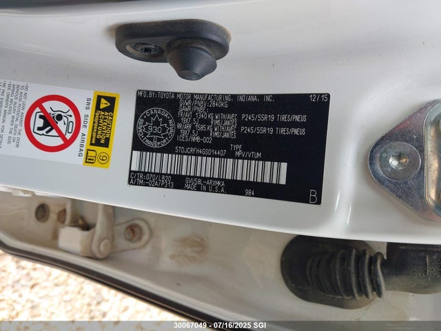 5TDJCRFH4GS014407 Toyota 2gr-fxe, 4jm, 2fm