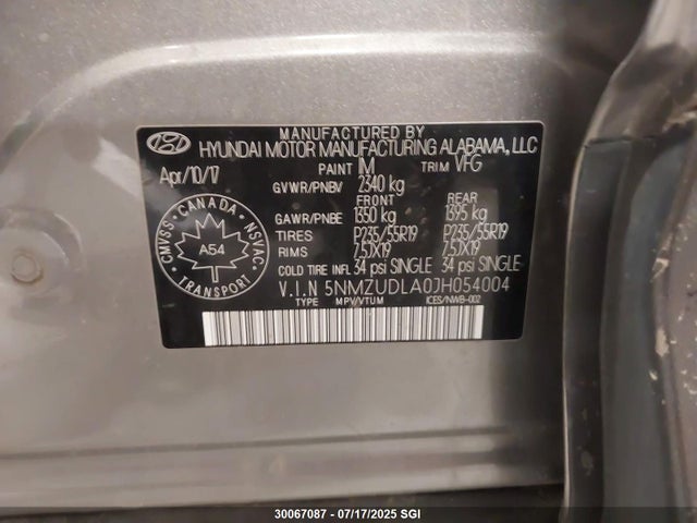 5NMZUDLA0JH054004 Hyundai t-gdi theta ii