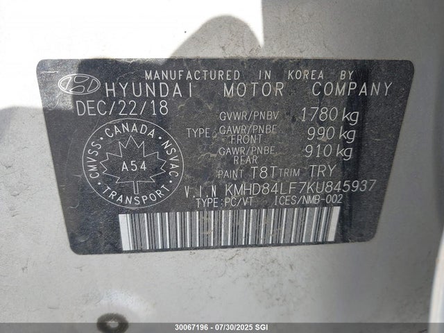 KMHD84LF7KU845937 Hyundai mpi nu