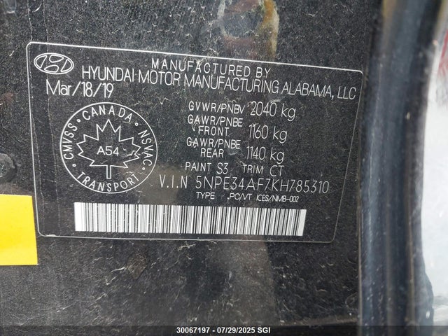5NPE34AF7KH785310 Hyundai gdi theta-ii