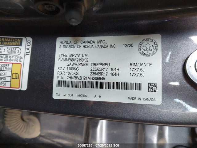 2HKRW2H21MH206945 Honda l15be