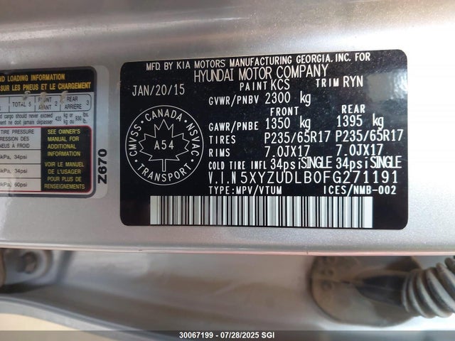 5XYZUDLB0FG271191 Hyundai dohc gdi theta ii