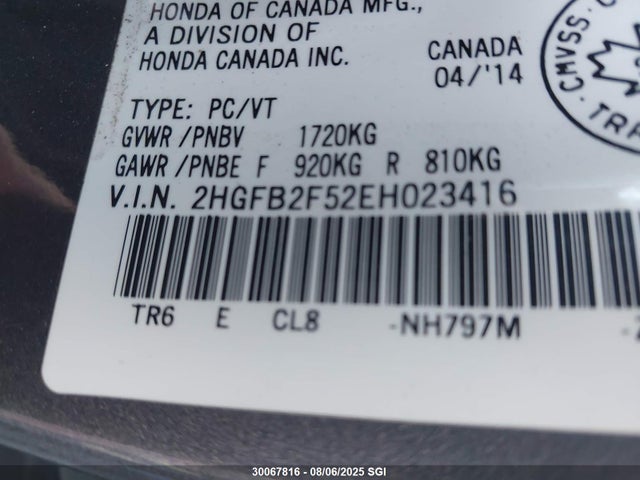 2HGFB2F52EH023416 Honda r18z1