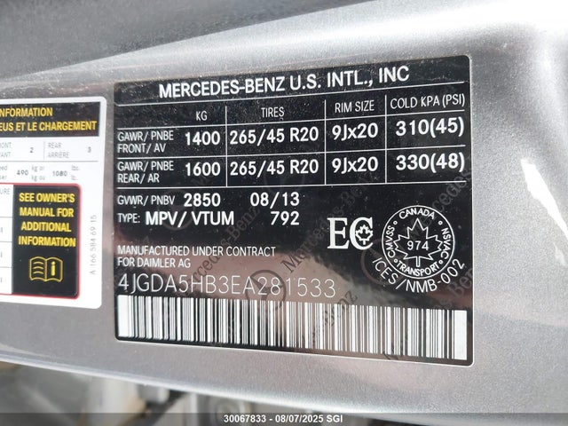 4JGDA5HB3EA281533 Mercedes-Benz 2014