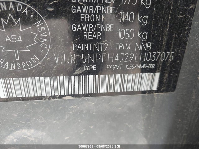 5NPEH4J29LH037075 Hyundai t-gdi gamma ii