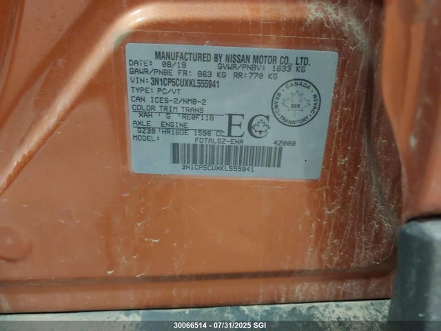 3N1CP5CUXKL555941 Nissan 2019