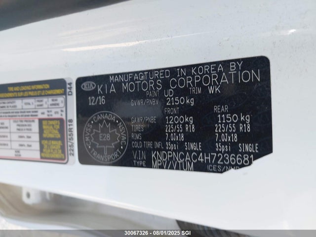 KNDPNCAC4H7236681 KIA gdi theta ii