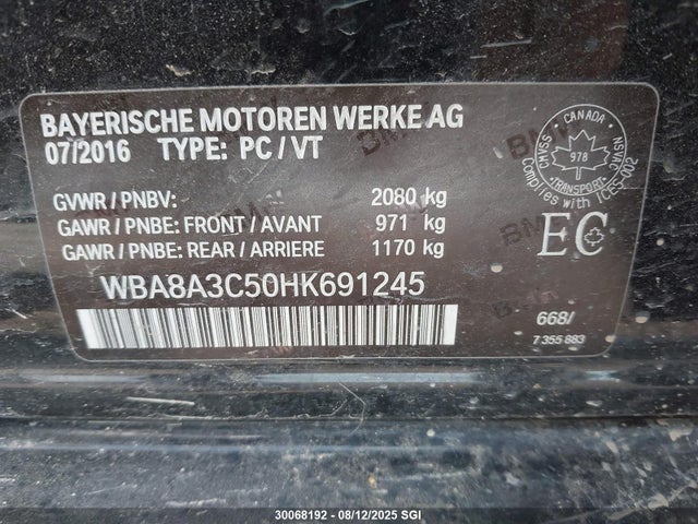 WBA8A3C50HK691245 BMW 2017