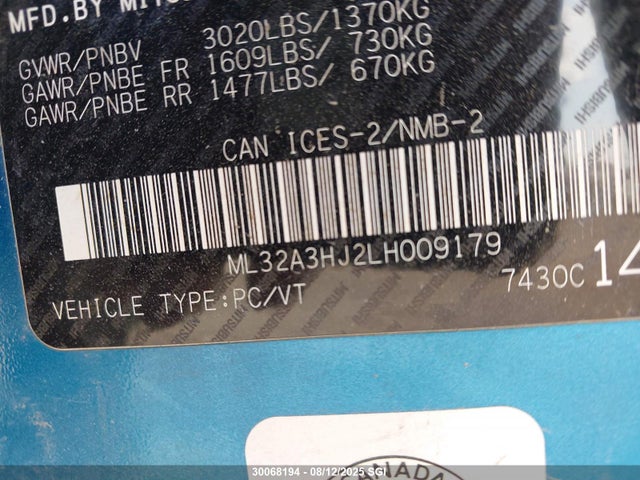 ML32A3HJ2LH009179 Mitsubishi Mirage