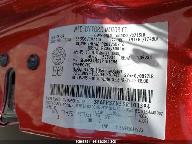 Aukcja sprzedaży 2005 Ford Focus Zx5, vin: 3FAFP37N55R101394, numer aukcji: 30068291