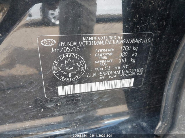 Hyundai dohc mpi nu 2015 5NPDH4AE1FH629306 Image 9