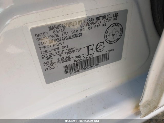 Nissan Sentra 2016 3N1AB7AP3GL658298 Image 9