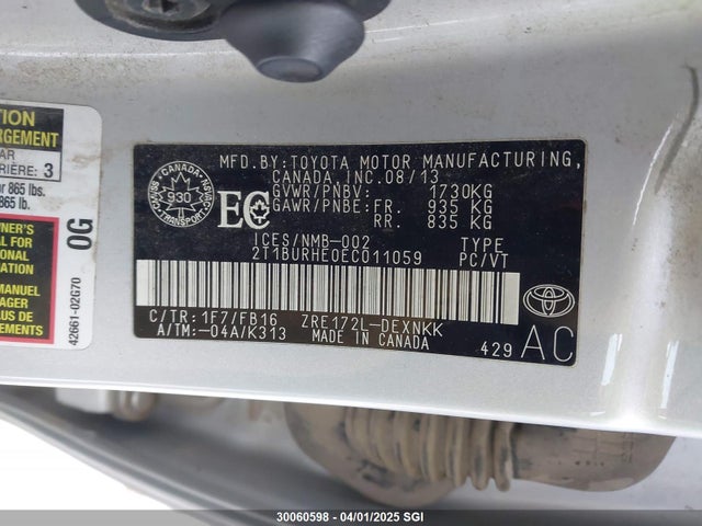 Toyota 2zr-fe 2014 2T1BURHE0EC011059 Image 9