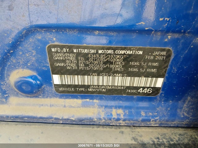 JA4AJUAU2MU603647 Mitsubishi mivec