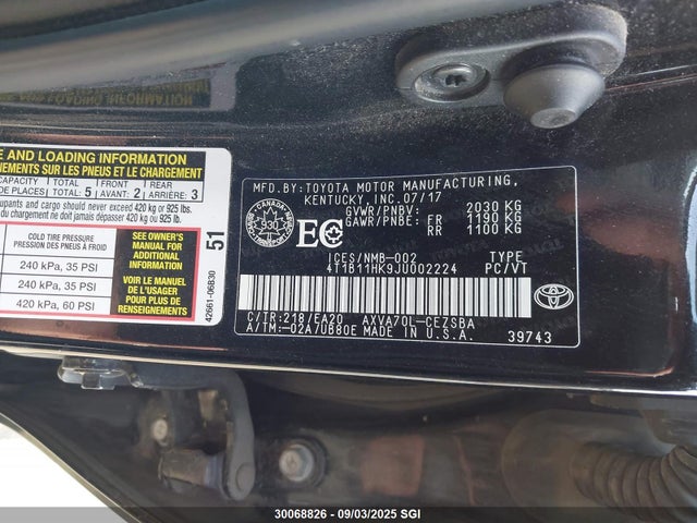4T1B11HK9JU002224 Toyota a25a-fks