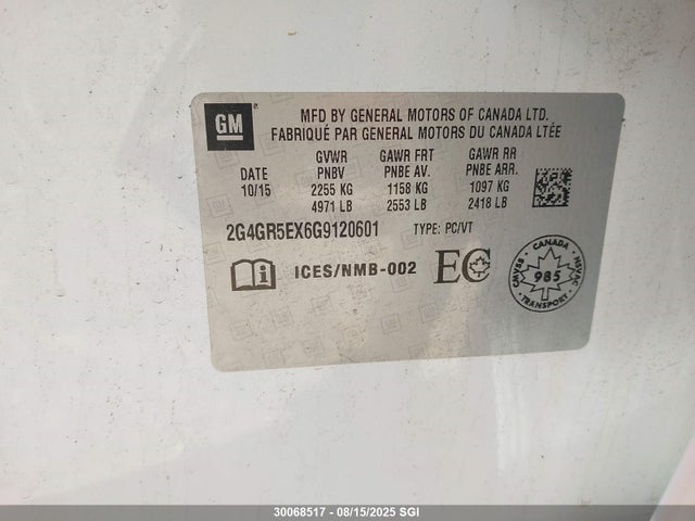 Buick ltg - sidi, alum, vvt, e85 max 2016 2G4GR5EX6G9120601 Image 9