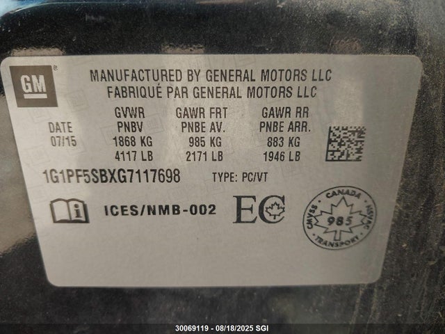 1G1PF5SBXG7117698 Chevrolet luv - vvt, alum, e85 max