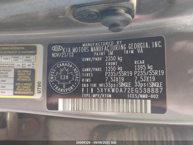 5XYKWDA72EG538887 KIA gasoline 3.3 v6 gdi lambda ii