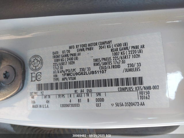 1FMCU9G62LUB51107 Ford 2020