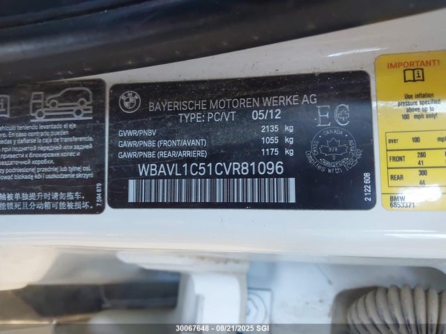 2012 Bmw X1 Xdrive28i მანქანა იყიდება აუქციონზე, vin: WBAVL1C51CVR81096, აუქციონის ნომერი: 30067648