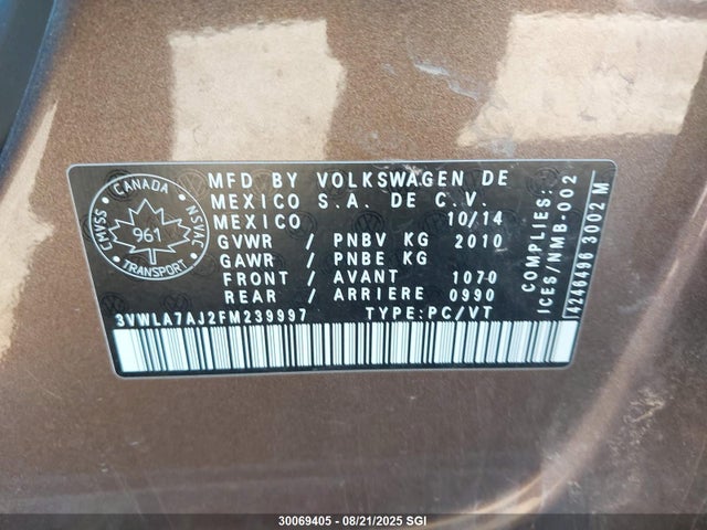 Volkswagen 2015 2015 3VWLA7AJ2FM239997 Image 9