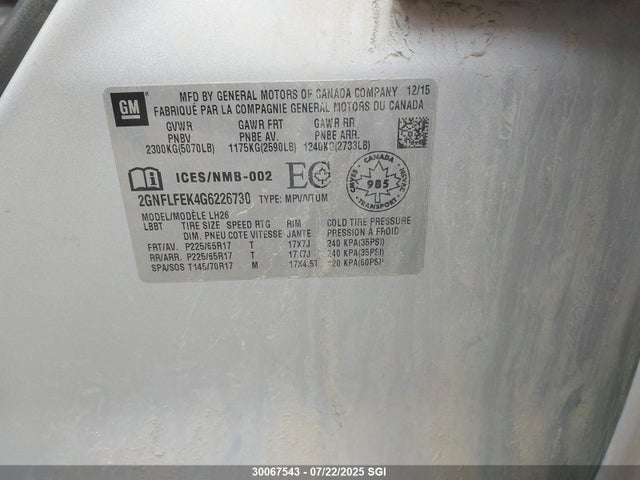 Chevrolet lea - e85 max, aluminum 2016 2GNFLFEK4G6226730 Image 9