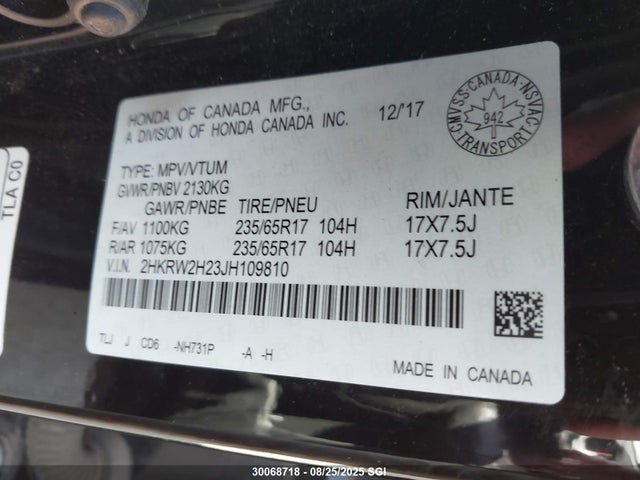 2HKRW2H23JH109810 Honda k24w9/k24v9