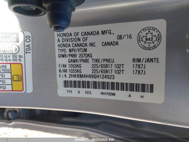 2HKRM4H49GH124923 Honda k24w9