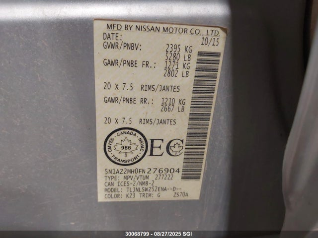 5N1AZ2MH0FN276904 Nissan Murano