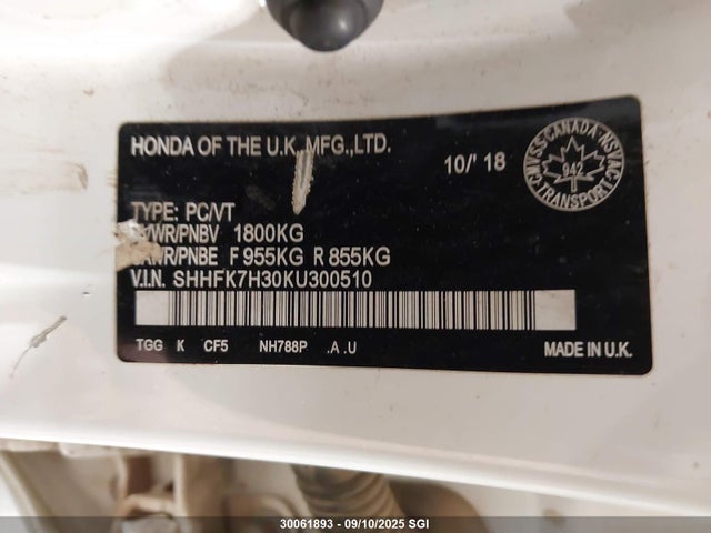 SHHFK7H30KU300510 Honda l15ba