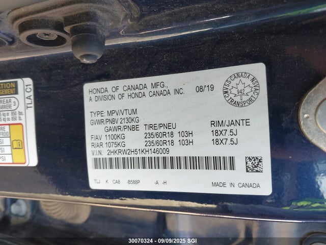 Honda l15be 2019 2HKRW2H51KH146009 Image 9