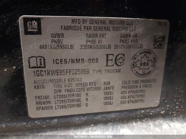 Chevrolet lml 2015 1GC1KWE85FF625869 Image 9
